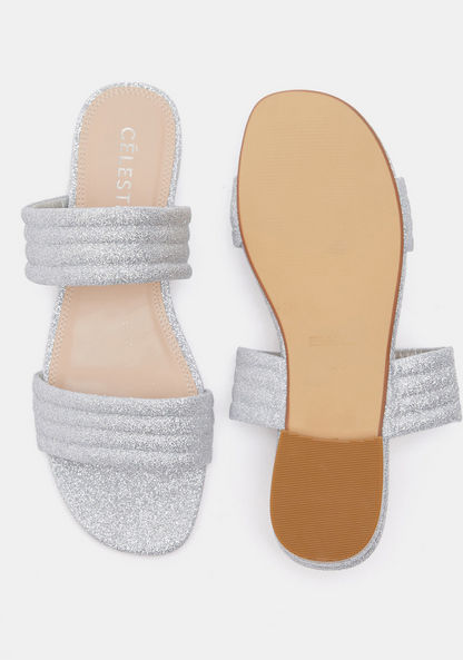 Celeste Women's Glitter Detailed Open Toe Slide Sandals