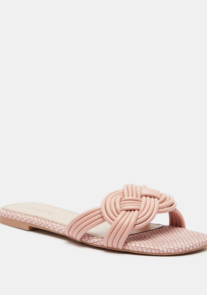 Celeste Women's Textured Slide Sandals with Weave Strap Accent-Women%27s Flat Sandals-image-1