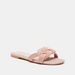 Celeste Women's Textured Slide Sandals with Weave Strap Accent-Women%27s Flat Sandals-thumbnail-1