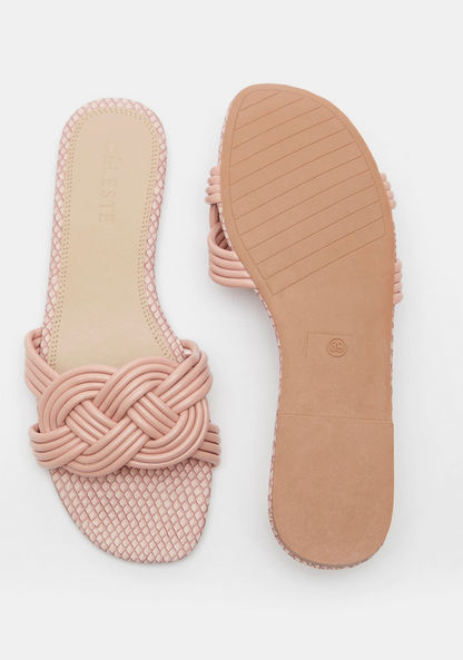 Celeste Women's Textured Slide Sandals with Weave Strap Accent-Women%27s Flat Sandals-image-4