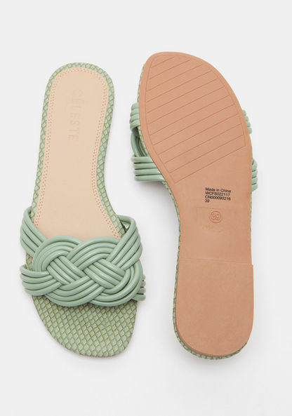 Celeste Women's Textured Slide Sandals with Weave Strap Accent-Women%27s Flat Sandals-image-4