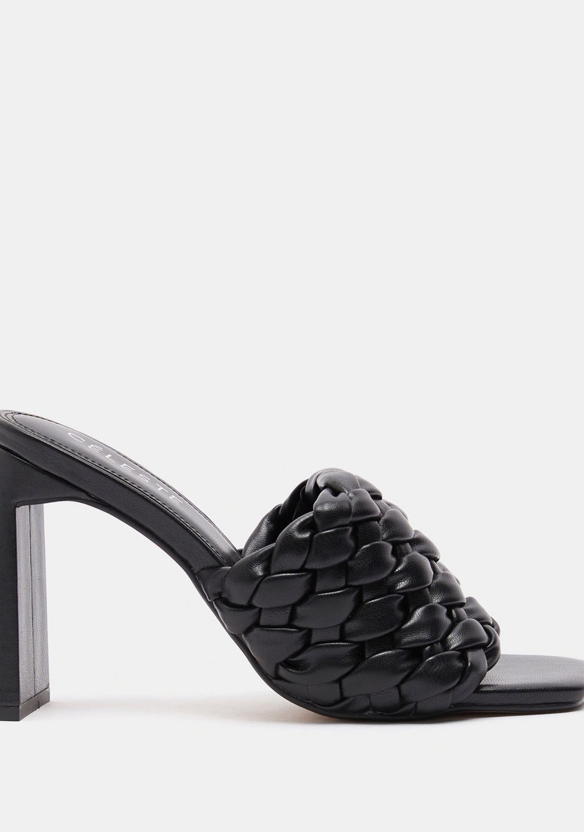 Celeste Women's Weave Detail Open Toe Slip-On Sandals with Block Heels-Women%27s Heel Sandals-image-0