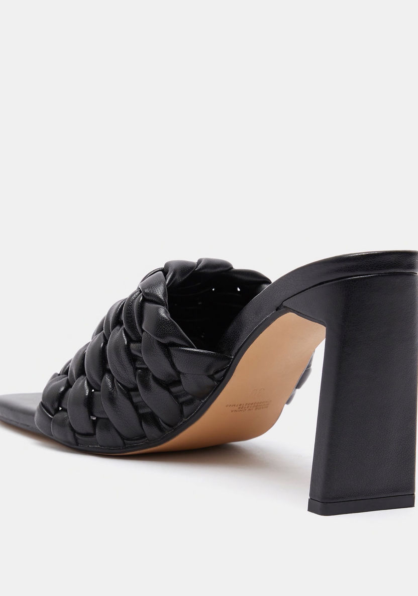 Celeste Women's Weave Detail Open Toe Slip-On Sandals with Block Heels-Women%27s Heel Sandals-image-2