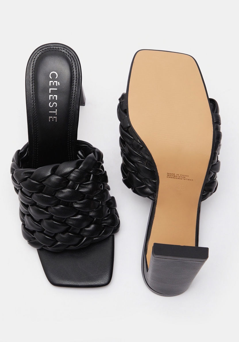 Celeste Women's Weave Detail Open Toe Slip-On Sandals with Block Heels-Women%27s Heel Sandals-image-4