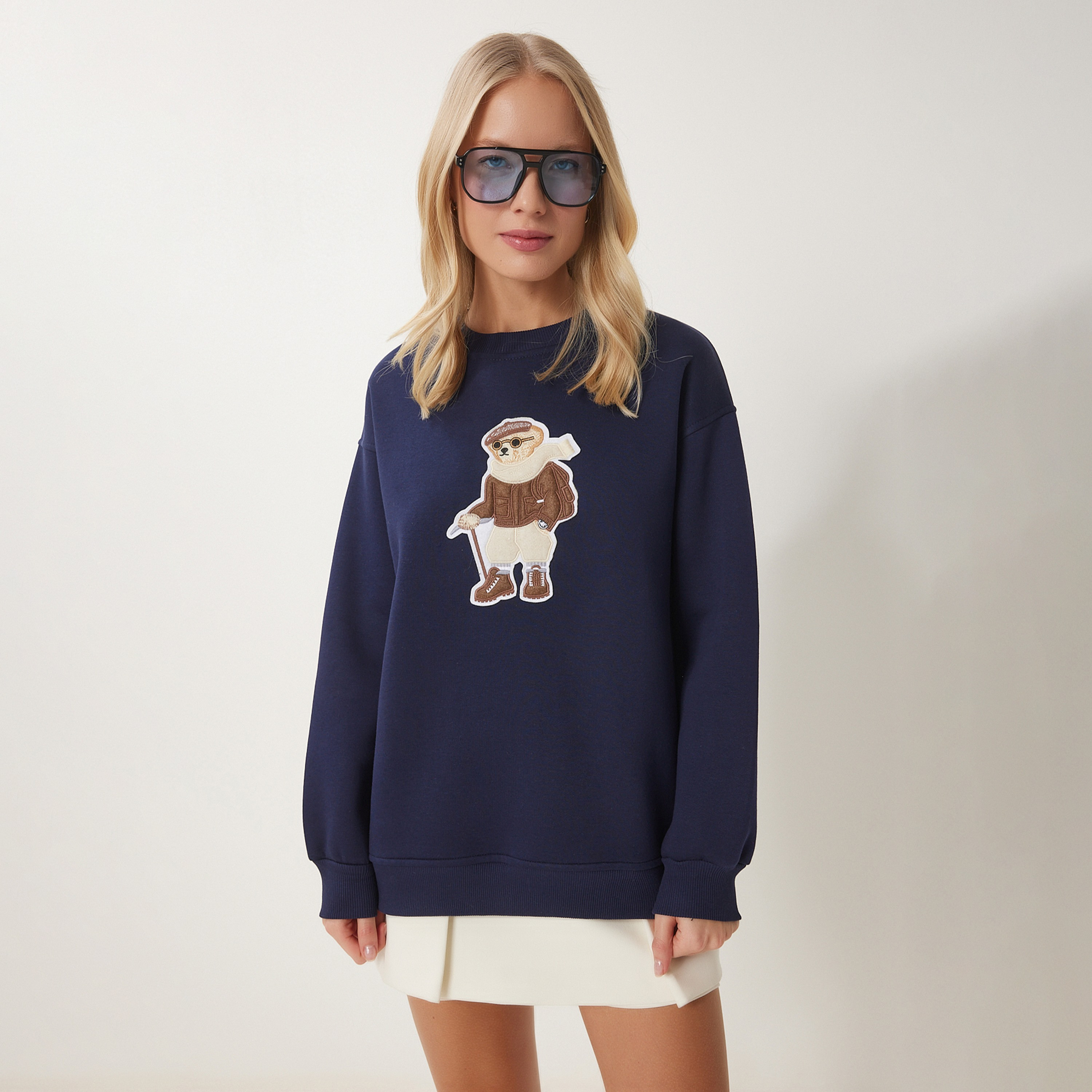 Happiness Istanbul Embroidered Teddy Bear Cotton Women's Sweatshirt-women-winterwear-hoodiesandsweatshirts-sweatshirts-image-1