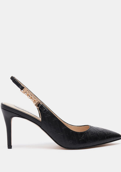 ELLE Textured Slip-On Shoes with Chain Accent and Stiletto Heels