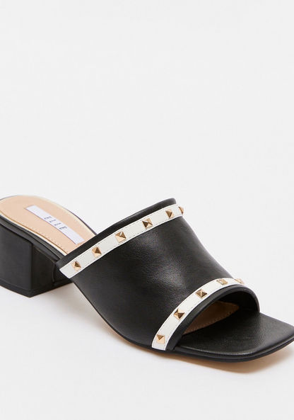 ELLE Studded Peep-Toe Block Heels with Slip-On Style