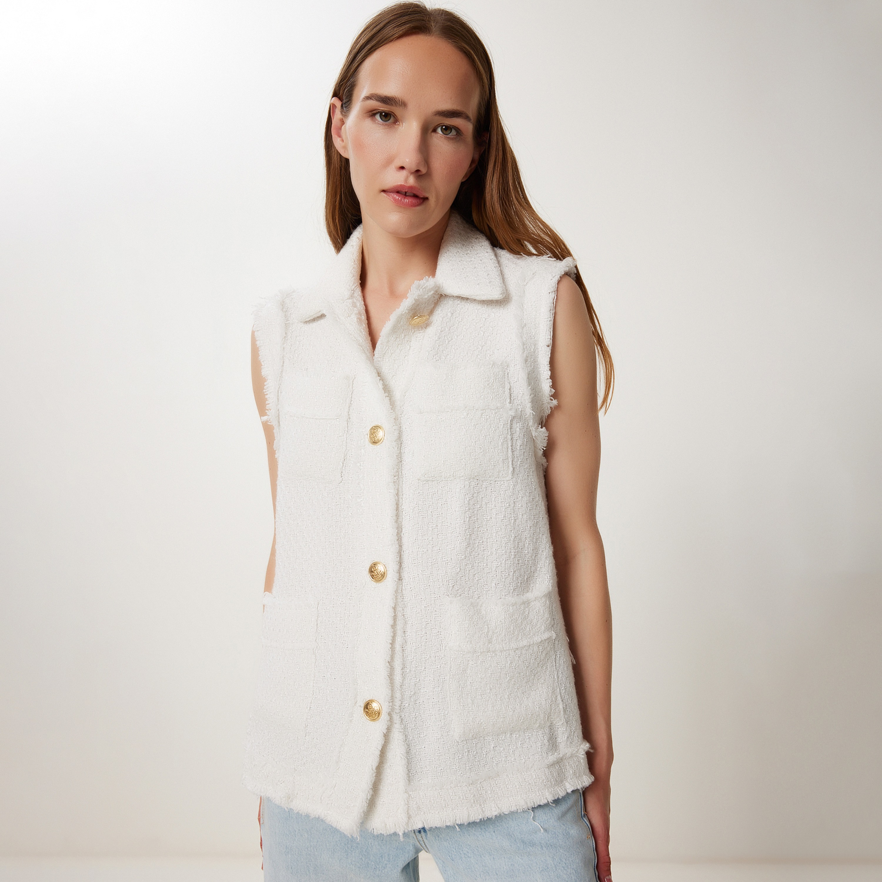 سترة نسائية بياقة عظم من تويد السعادة إسطنبول-women-winterwear-coatsandjackets-waistcoats-image-2