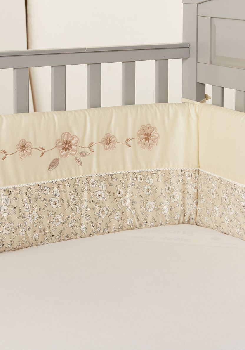 Giggles Floral Print Cot Bumper with Embroidery Detail-Baby Bedding-image-2