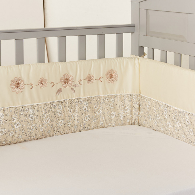 Giggles Floral Print Cot Bumper with Embroidery Detail