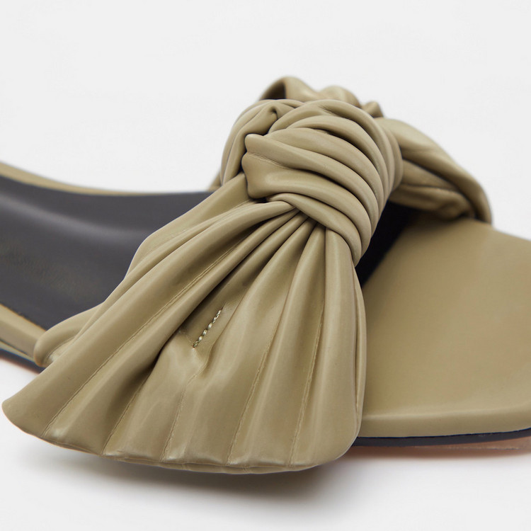 Haadana Soild Slip-On Slide Sandals with Knot Detail