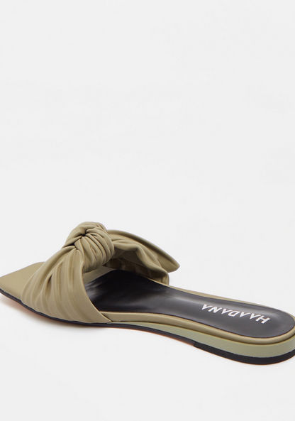 Haadana Soild Slip-On Slide Sandals with Knot Detail