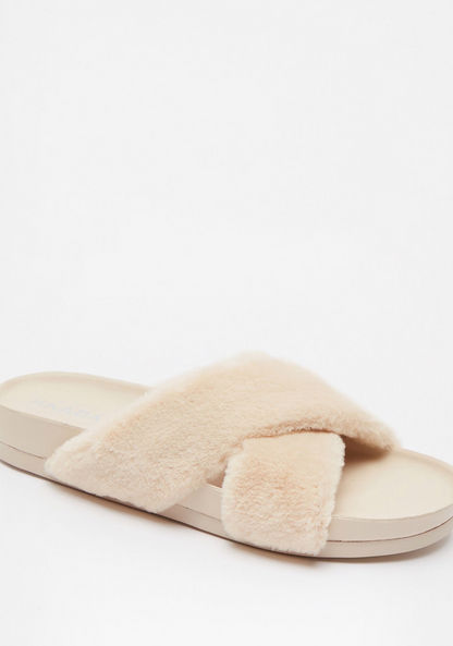 Haadana Textured Cross Strap Slip-on Slide Sandals