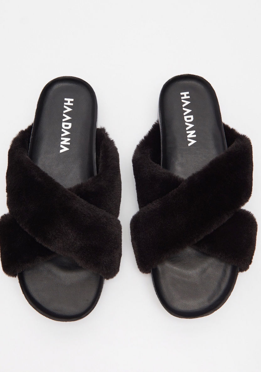 Haadana Textured Cross Strap Slip-on Slide Sandals-Women%27s Flat Sandals-image-3