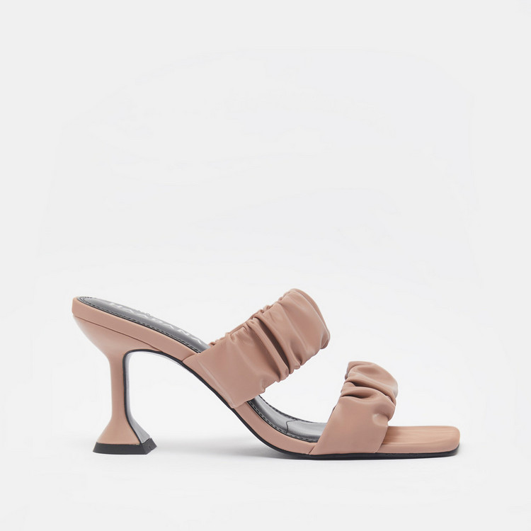 Haadana Slip-On Sandals with Spool Heels and Ruched Strap