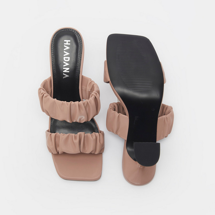 Haadana Slip-On Sandals with Spool Heels and Ruched Strap
