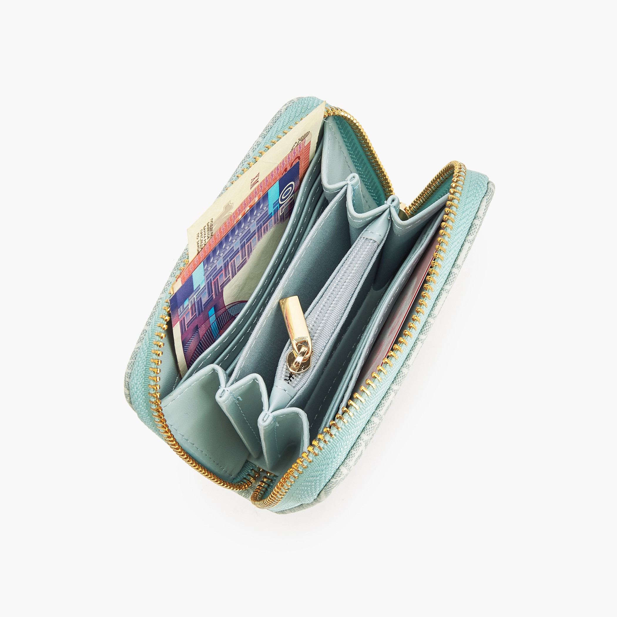محفظة بطبعات مونوجرام وبسحاب يدور حولها من فلورا بيلا-women-bagsandwallets-wallets-image-7