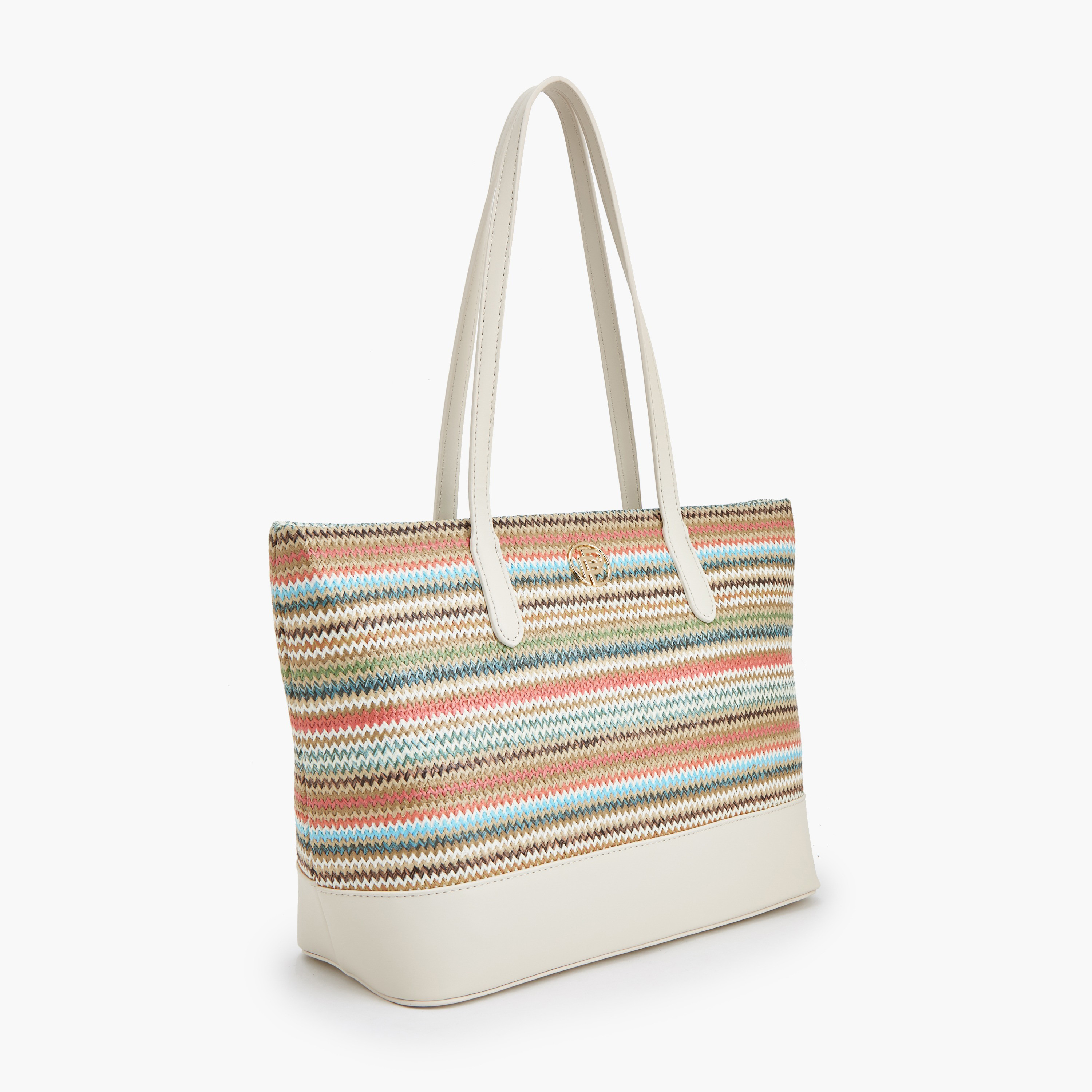 Peppermint Textured Tote Bag with Zip Closure-women-bagsandwallets-handbags-image-2