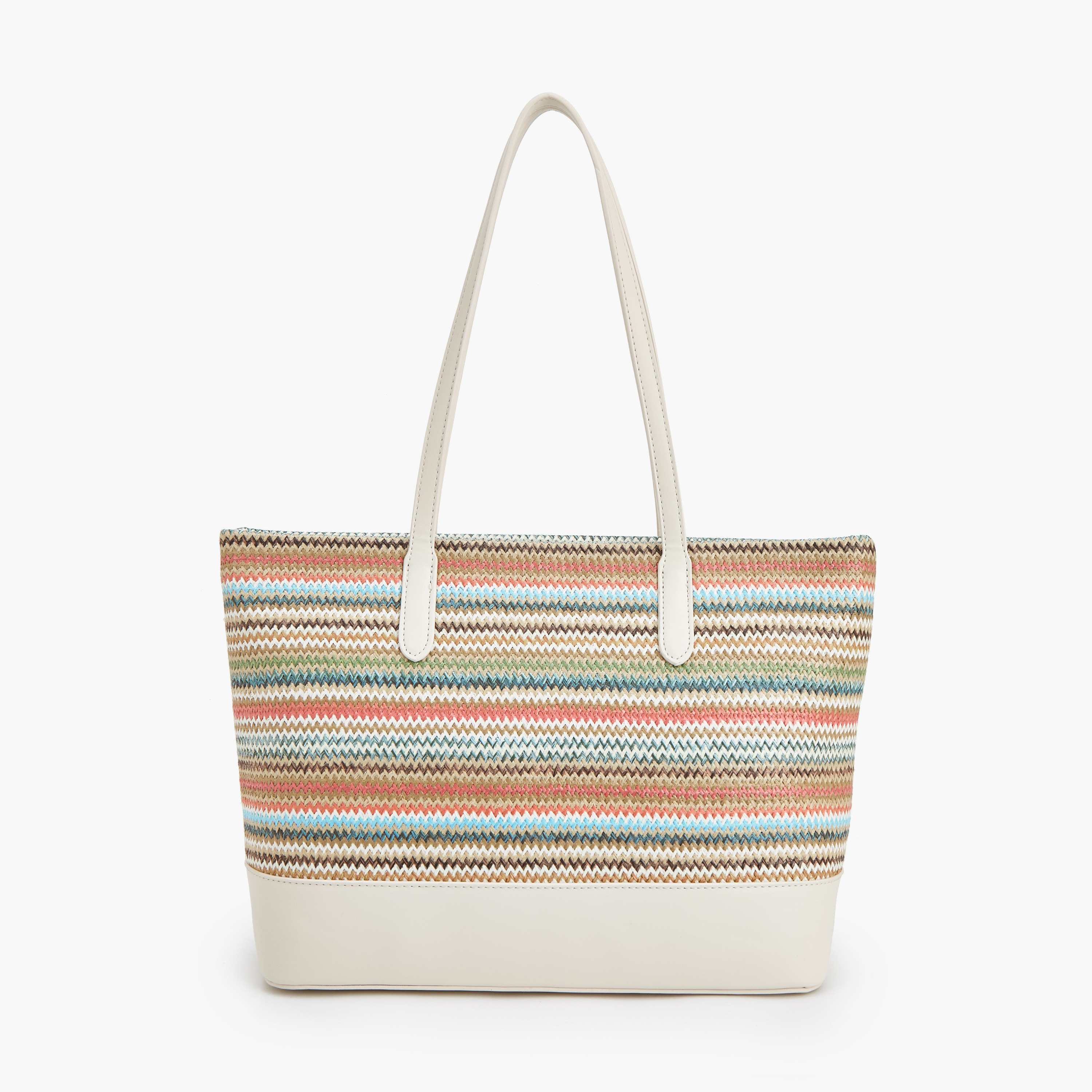 Peppermint Textured Tote Bag with Zip Closure-women-bagsandwallets-handbags-image-4