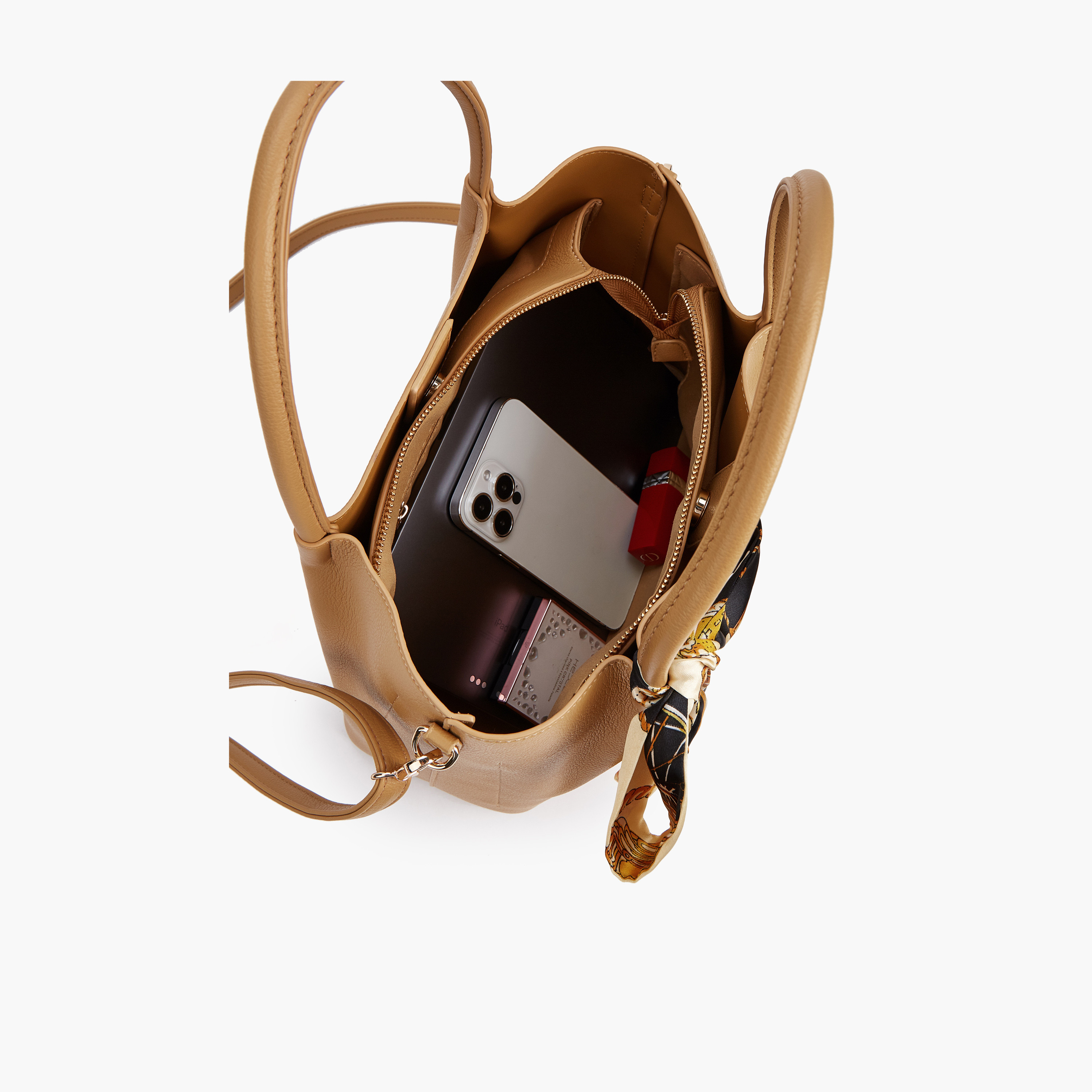 شنطة توت بحزام قابل للفصل وسحاب إغلاق وزينة وشاح من فلورا بيلا-women-bagsandwallets-handbags-image-8