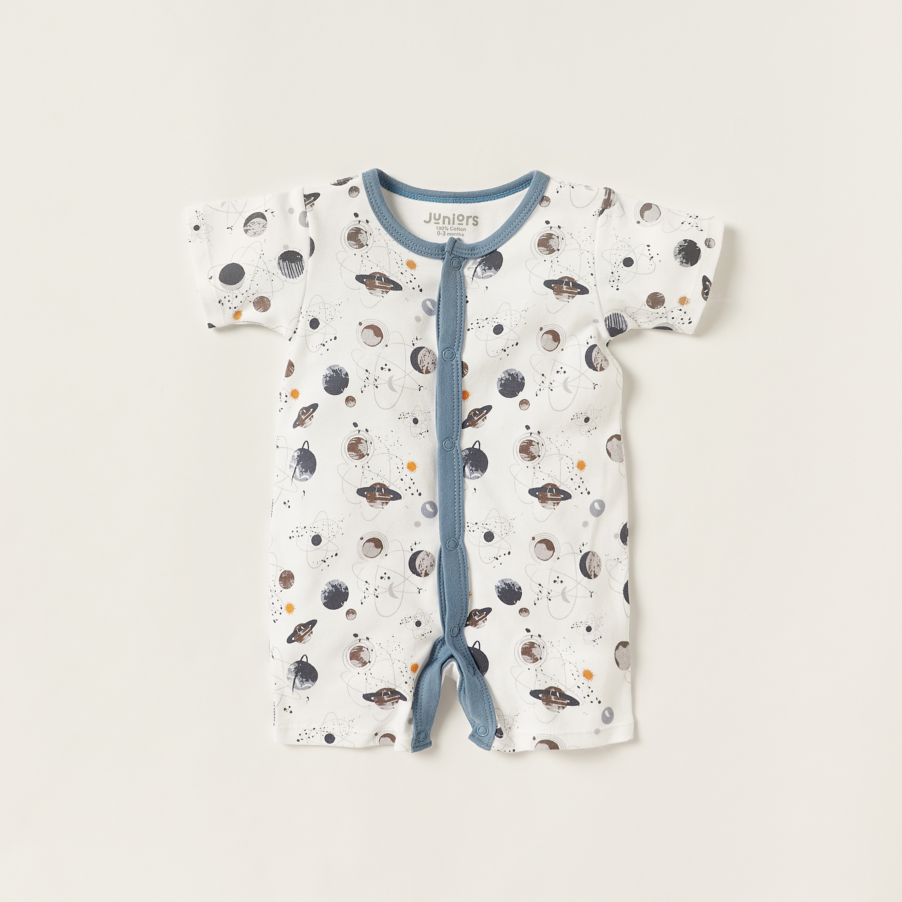 Juniors Space Print Romper with Round Neck and Short Sleeves-baby-boys-clothing-rompers-image-1