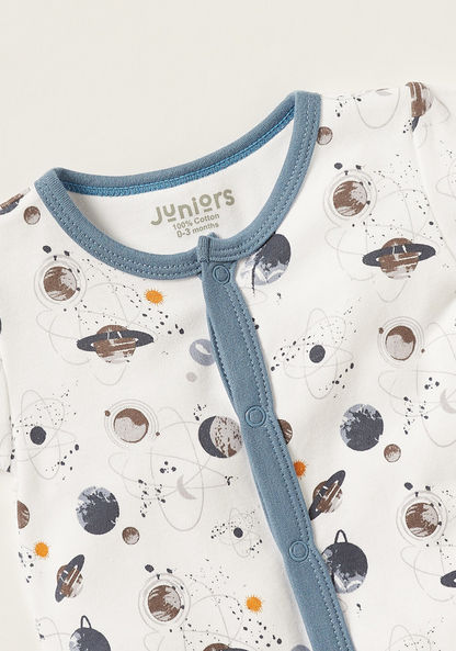 Juniors Space Print Romper with Round Neck and Short Sleeves