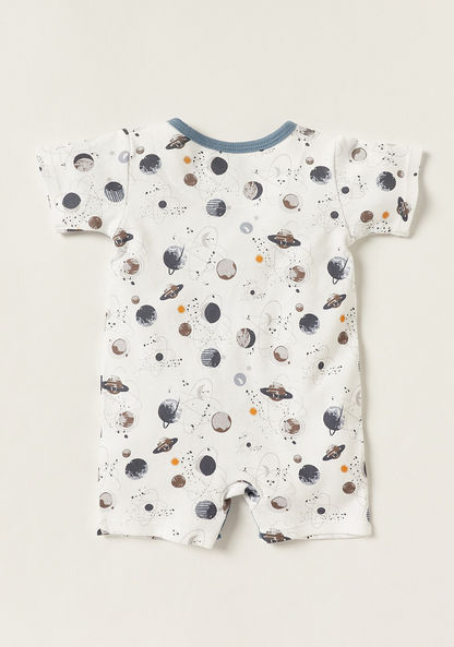 Juniors Space Print Romper with Round Neck and Short Sleeves