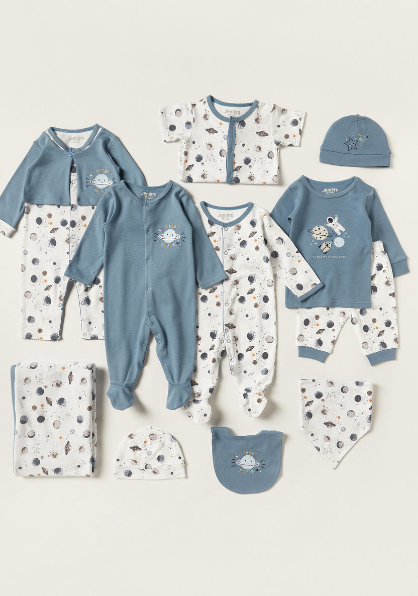 Juniors Space Print Romper with Round Neck and Short Sleeves-Rompers, Dungarees & Jumpsuits-image-4