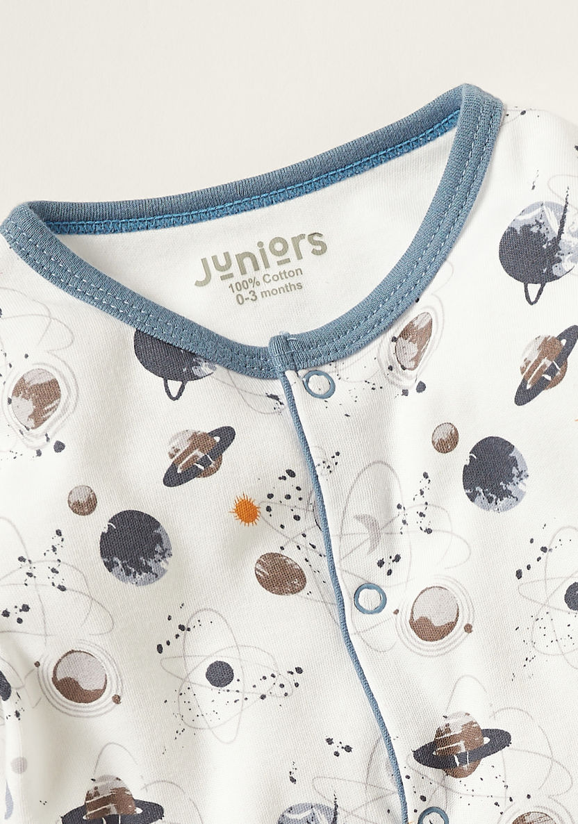 Juniors Space Print Closed Feet Sleepsuit with Round Neck and Long Sleeves-Sleepsuits-image-1