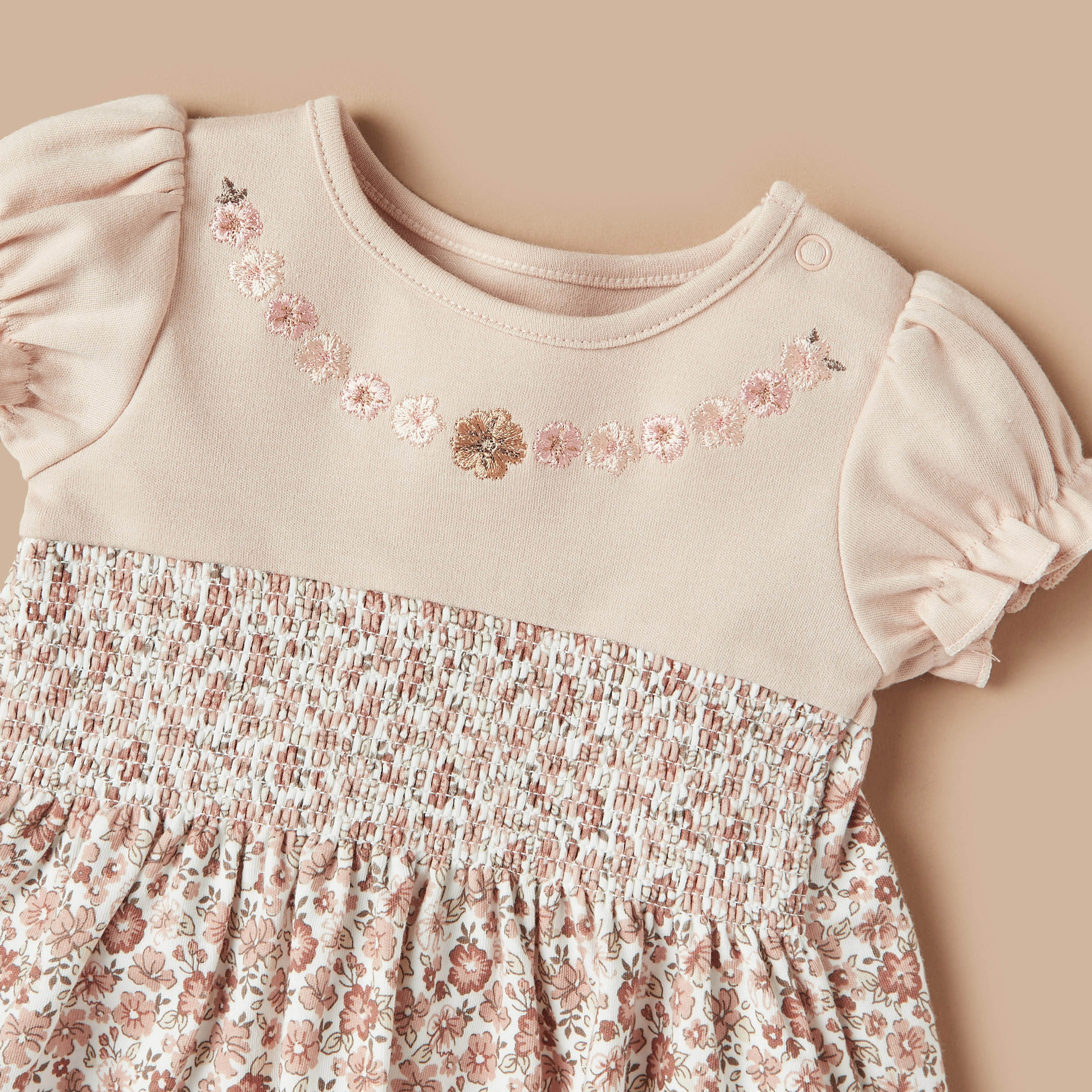 Juniors All-Over Floral Print A-line Dress with Short Sleeves and Round Neck-baby-girls-clothing-dressesandjumpsuits-image-2