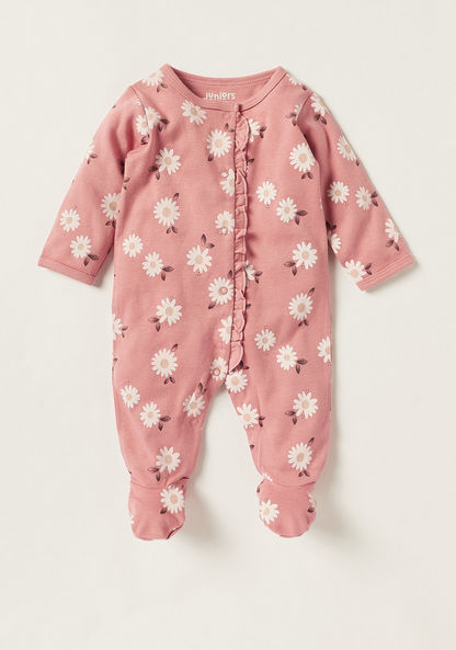 Juniors All Over Floral Print Sleepsuit with Long Sleeves-Sleepsuits-image-0