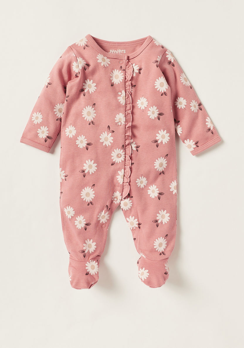 Juniors All Over Floral Print Sleepsuit with Long Sleeves-Sleepsuits-image-0