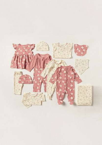 Juniors All Over Floral Print Sleepsuit with Long Sleeves