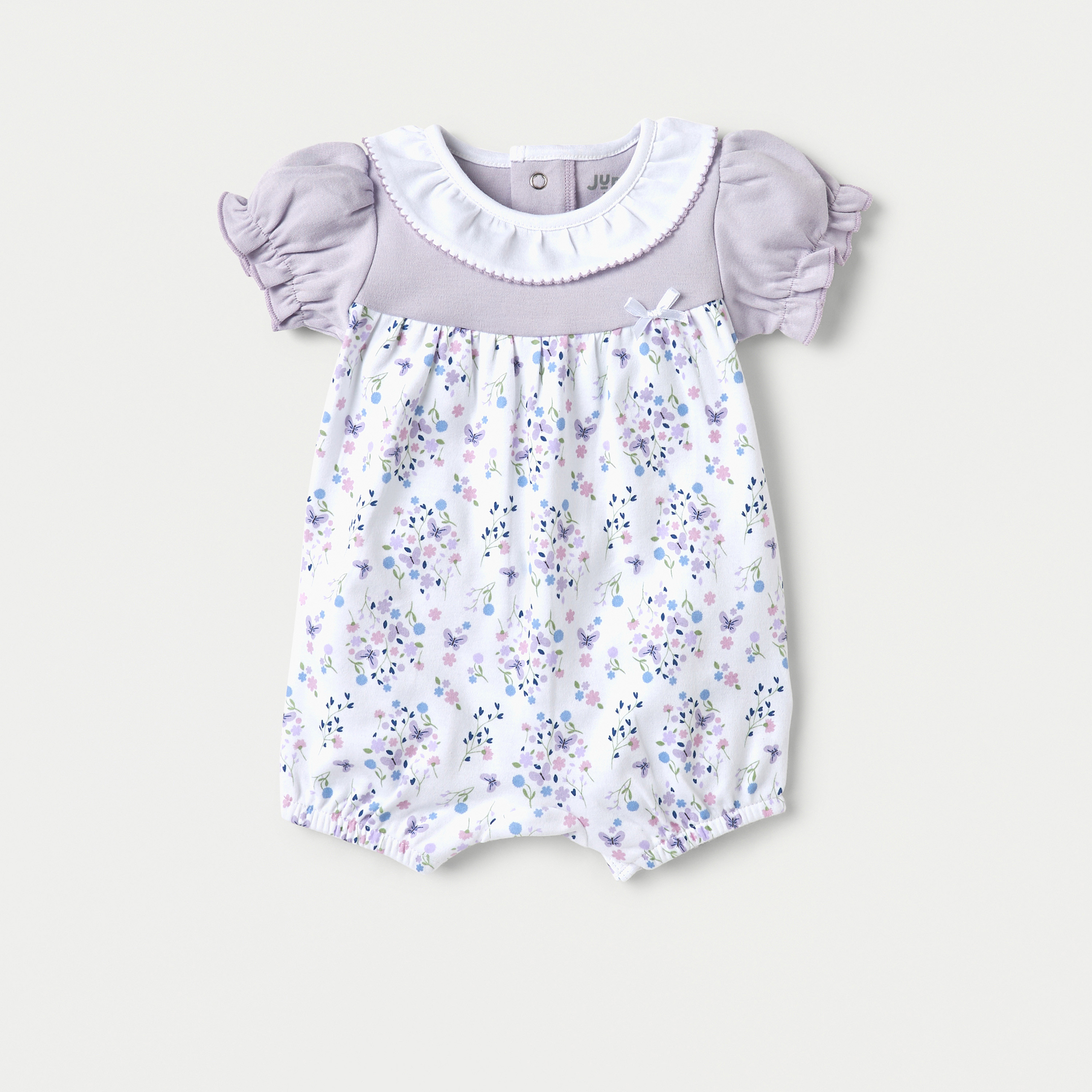 Juniors Floral Print Romper with Collar and Puff Sleeves-baby-girls-clothing-rompers-image-1