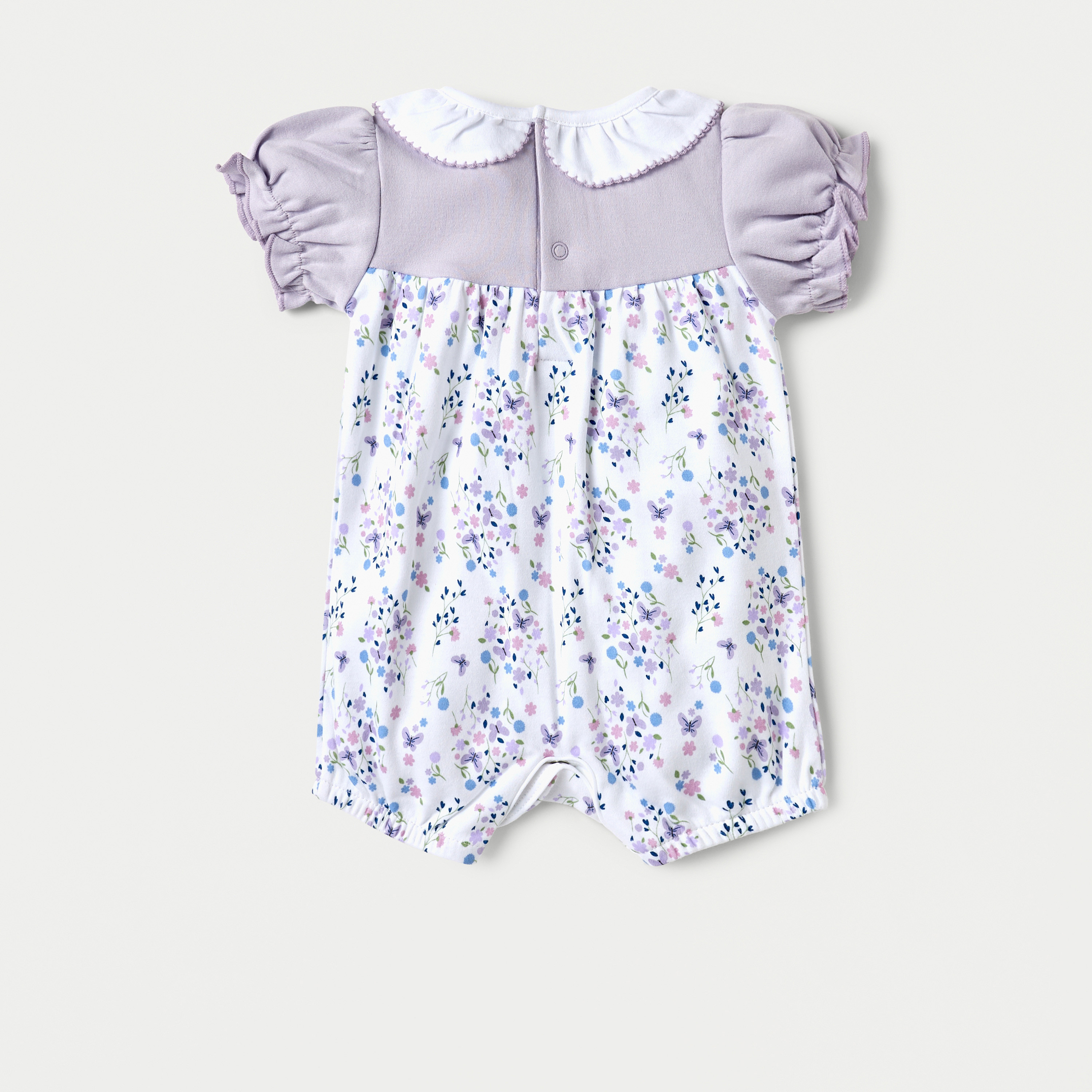 Juniors Floral Print Romper with Collar and Puff Sleeves-baby-girls-clothing-rompers-image-2