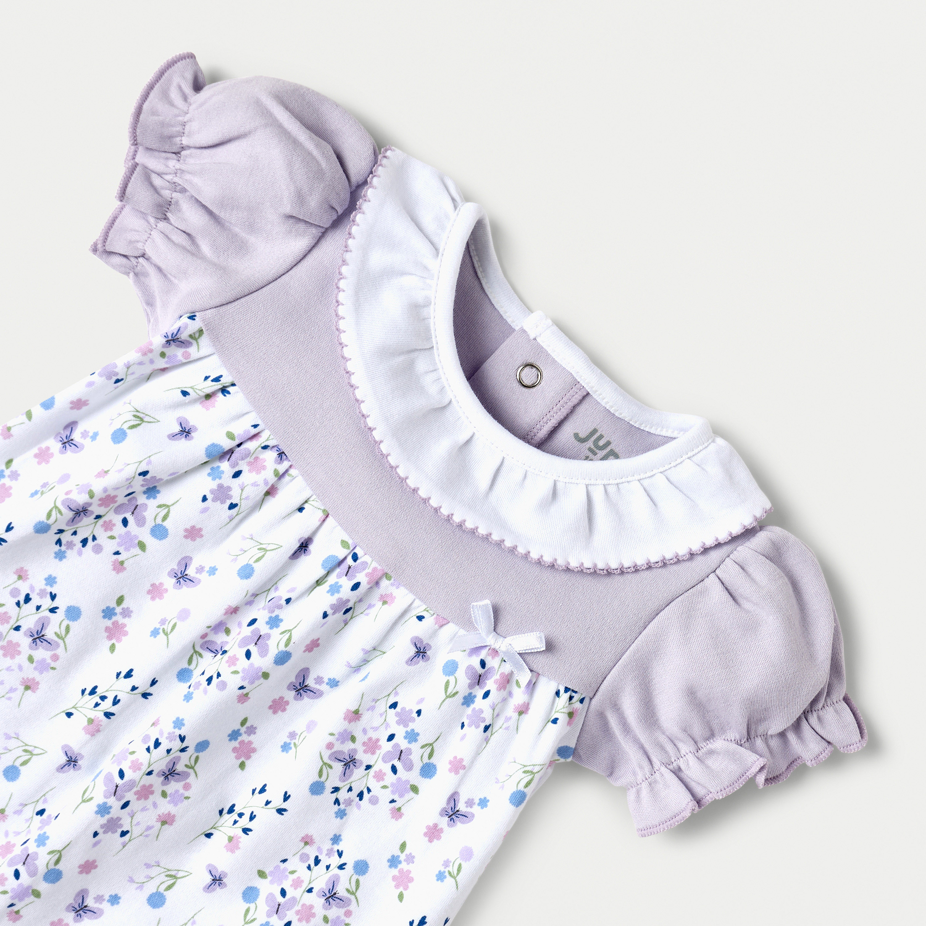 Juniors Floral Print Romper with Collar and Puff Sleeves-baby-girls-clothing-rompers-image-3