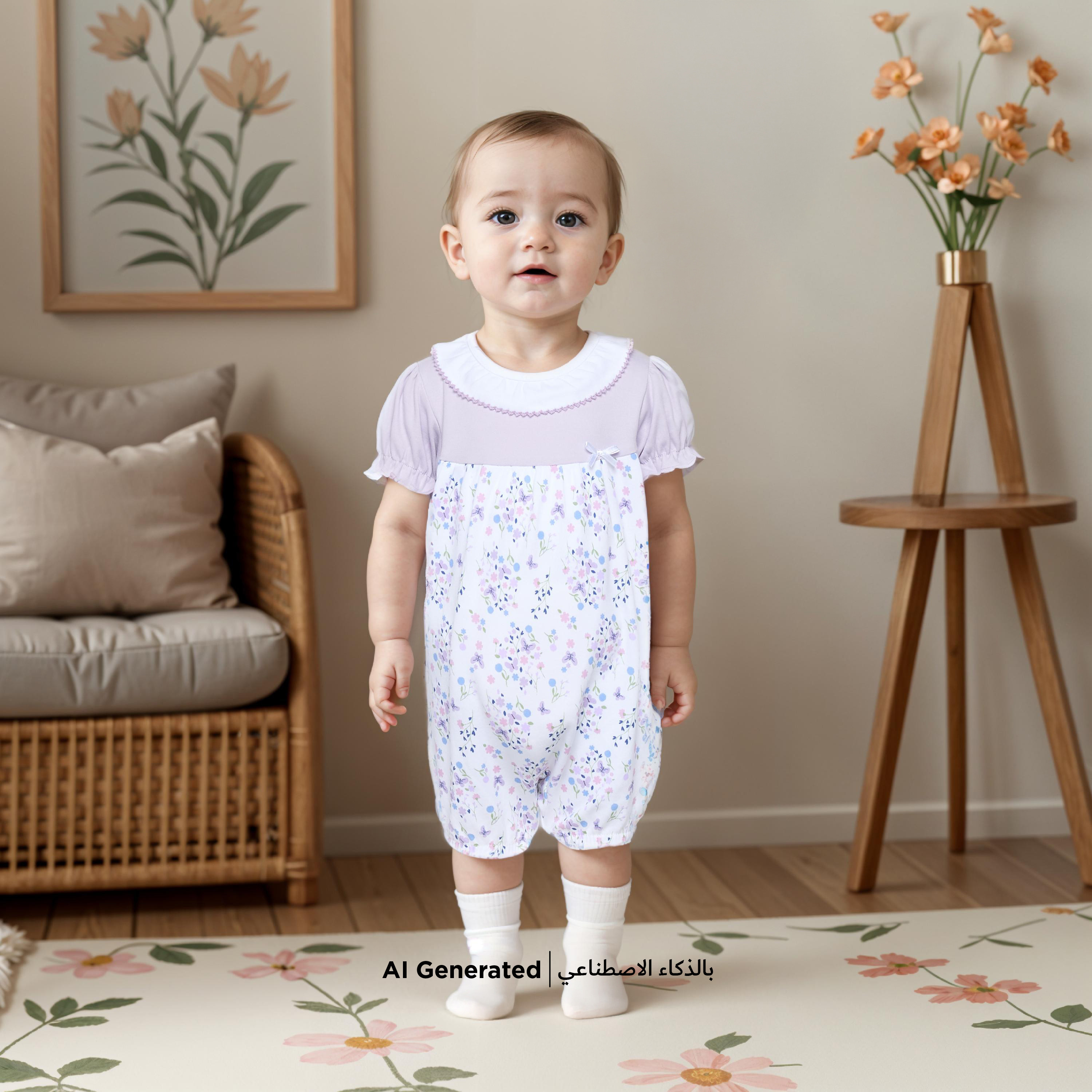 Juniors Floral Print Romper with Collar and Puff Sleeves-baby-girls-clothing-rompers-image-6