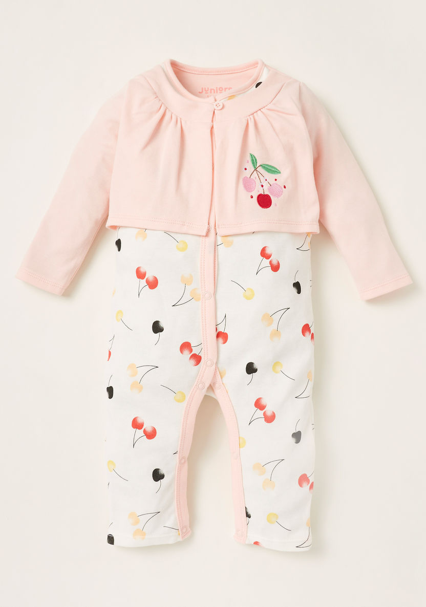 Juniors Cherry Print Sleepsuit with Press Button Closure-Sleepsuits-image-0