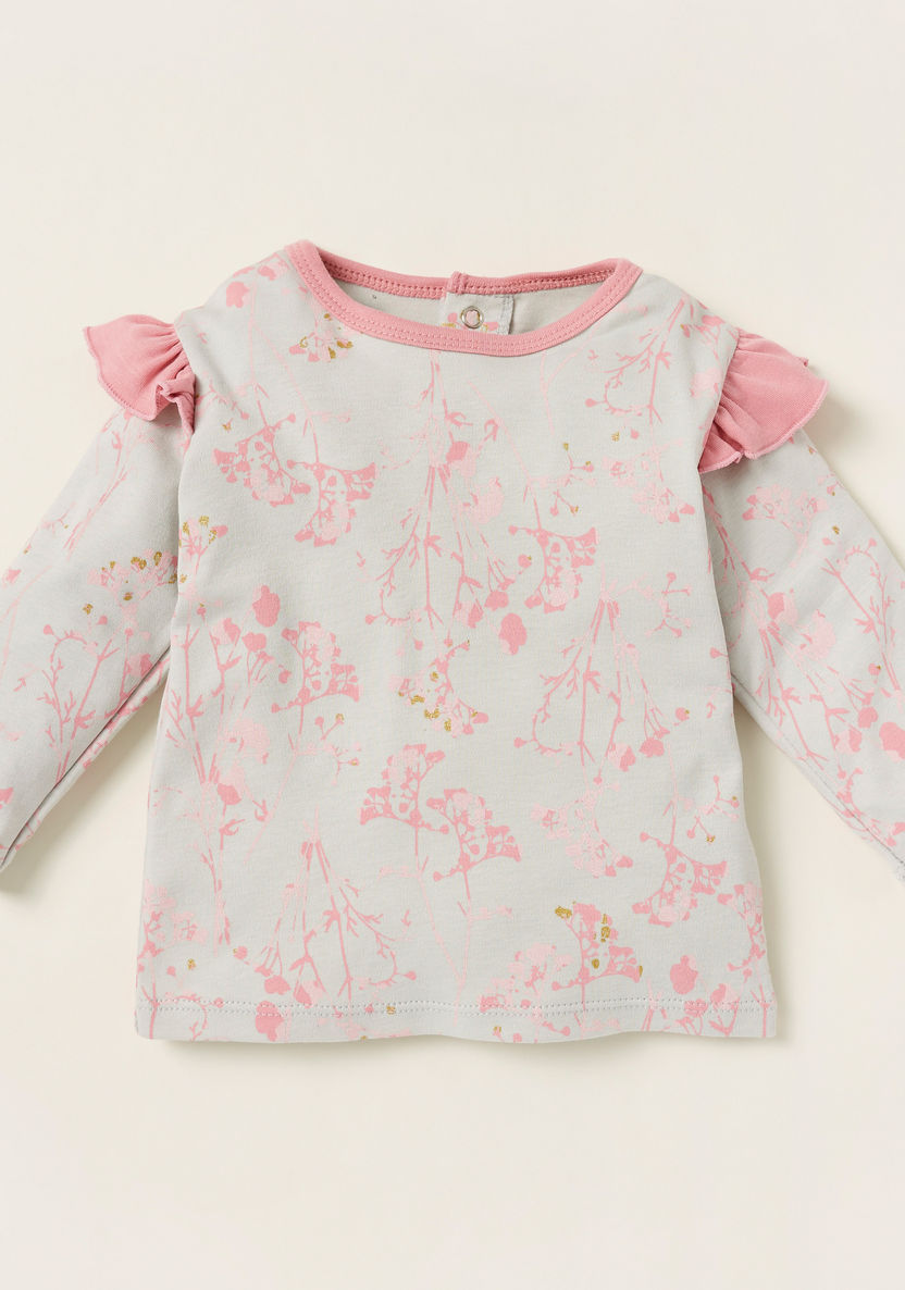 Juniors Floral Print Top and Solid Pyjama Set-Pyjama Sets-image-1