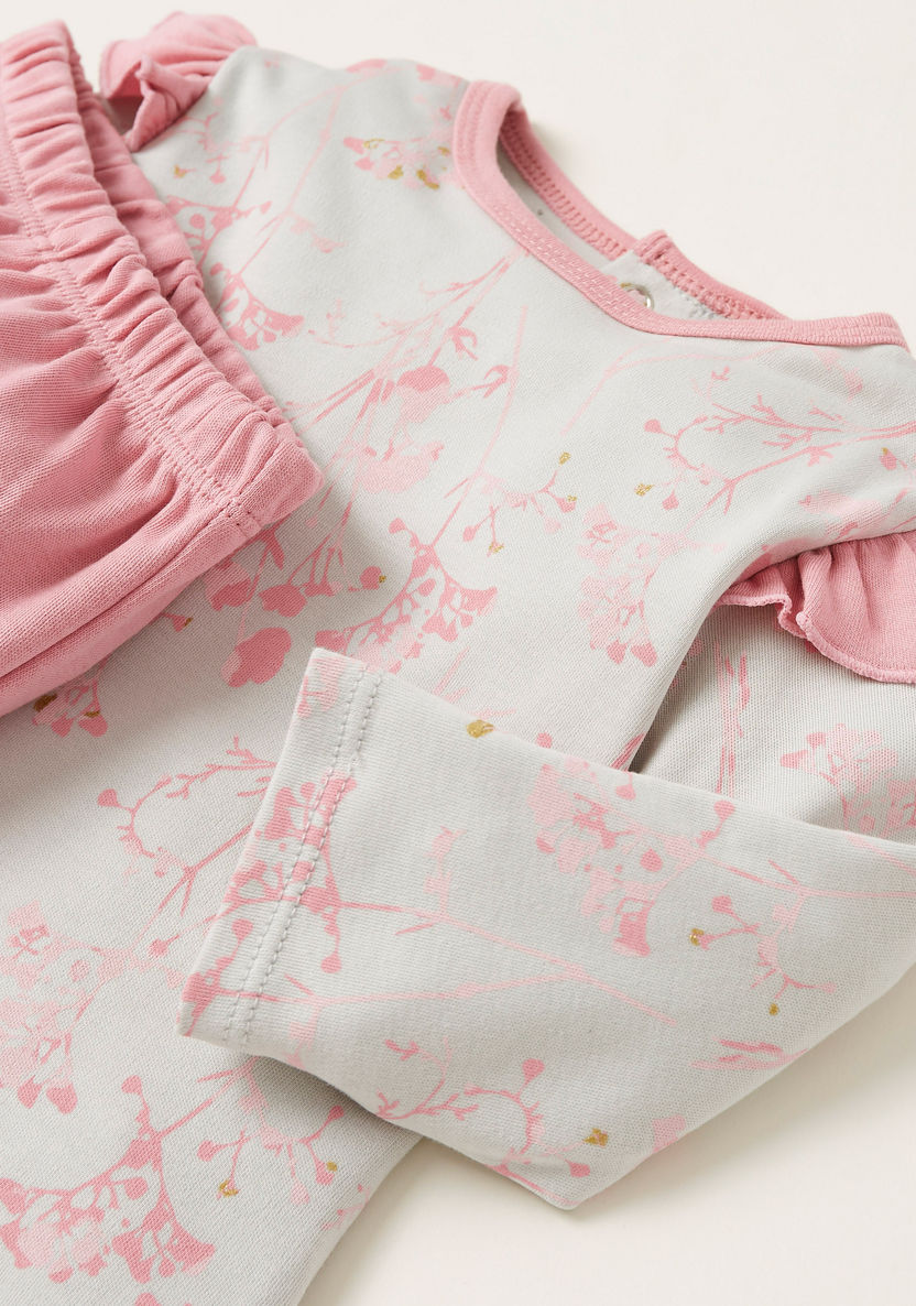 Juniors Floral Print Top and Solid Pyjama Set-Pyjama Sets-image-3