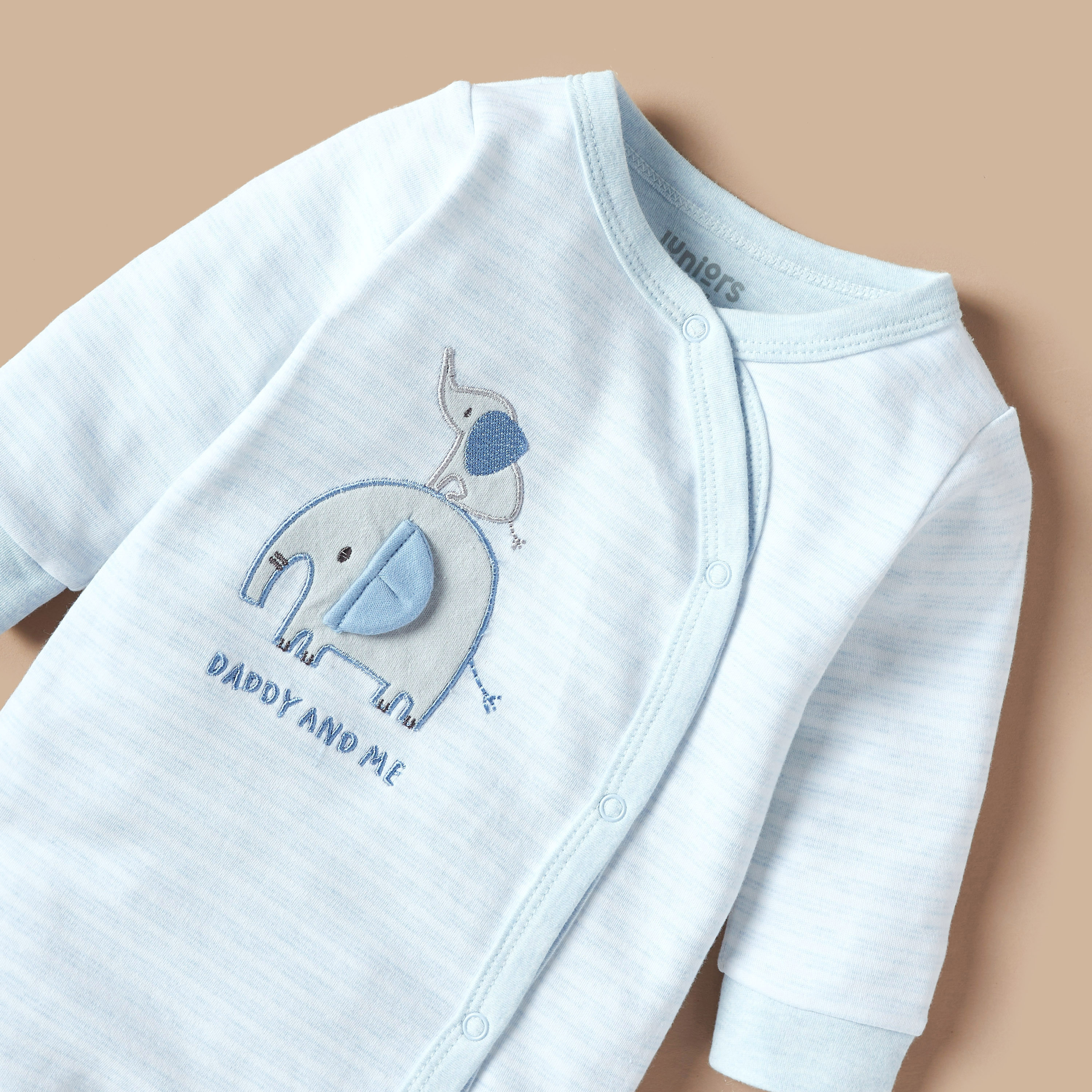 Juniors Elephant Embroidered Sleepsuit with Long Sleeves-baby-boys-clothing-nightwear-sleepsuits-image-2