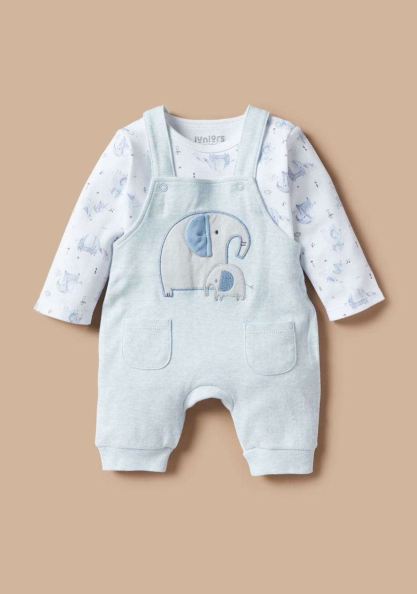 Juniors Elephant Embroidered T-shirt and Dungaree Set-Rompers%2C Dungarees and Jumpsuits-image-0
