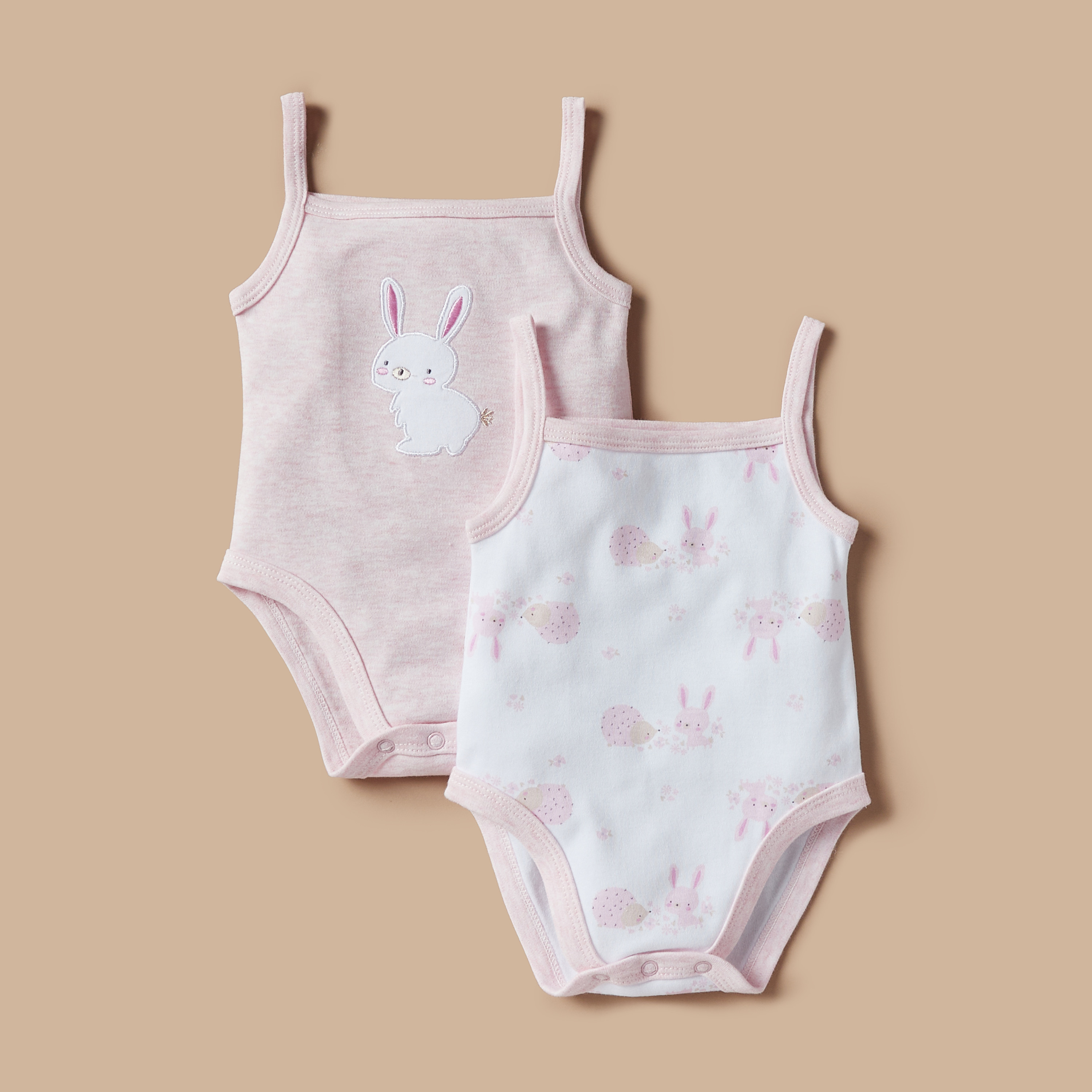 Juniors Bunny Print Bodysuit with Snap Button Closure - Set of 2-baby-girls-clothing-bodysuits-image-1