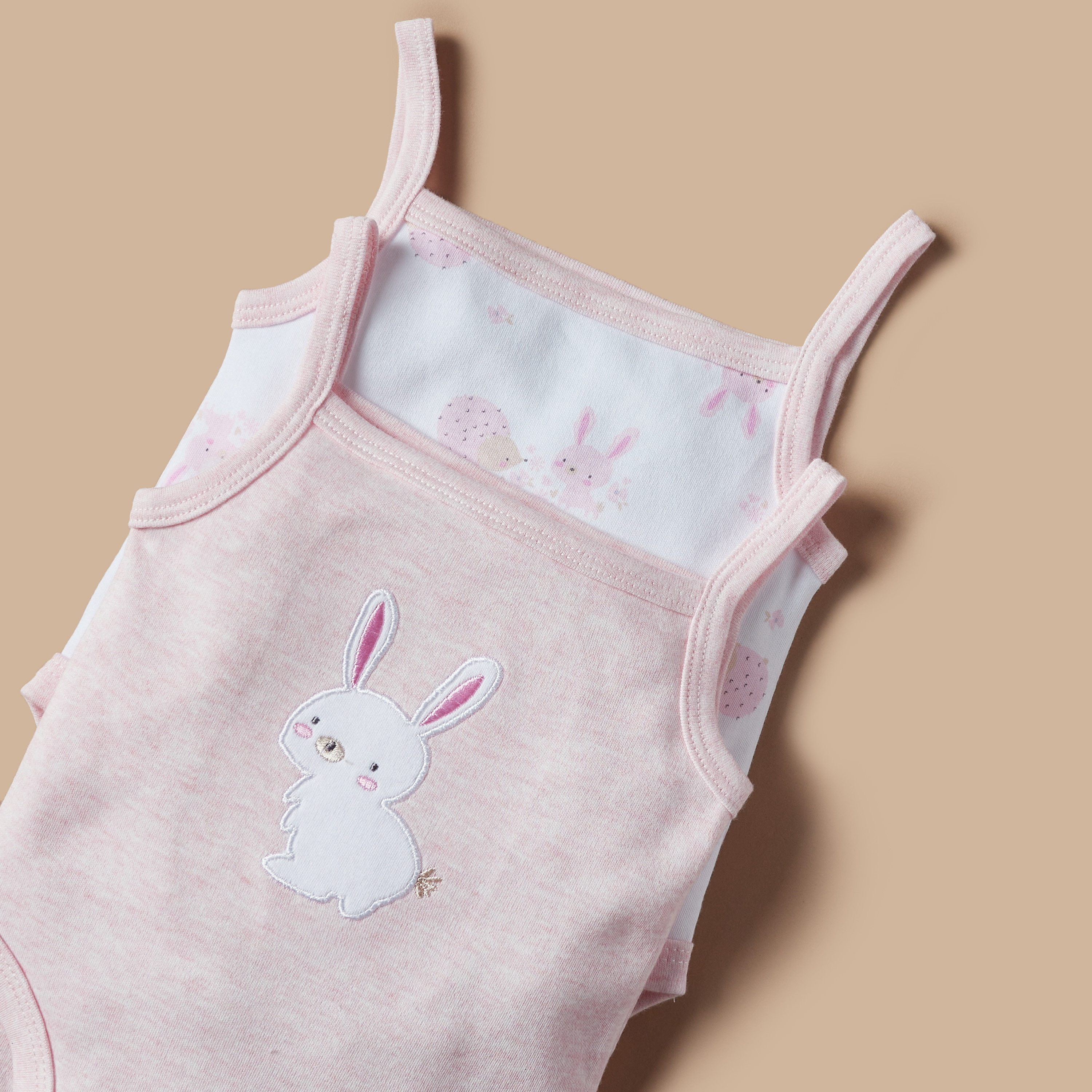 Juniors Bunny Print Bodysuit with Snap Button Closure - Set of 2-baby-girls-clothing-bodysuits-image-4