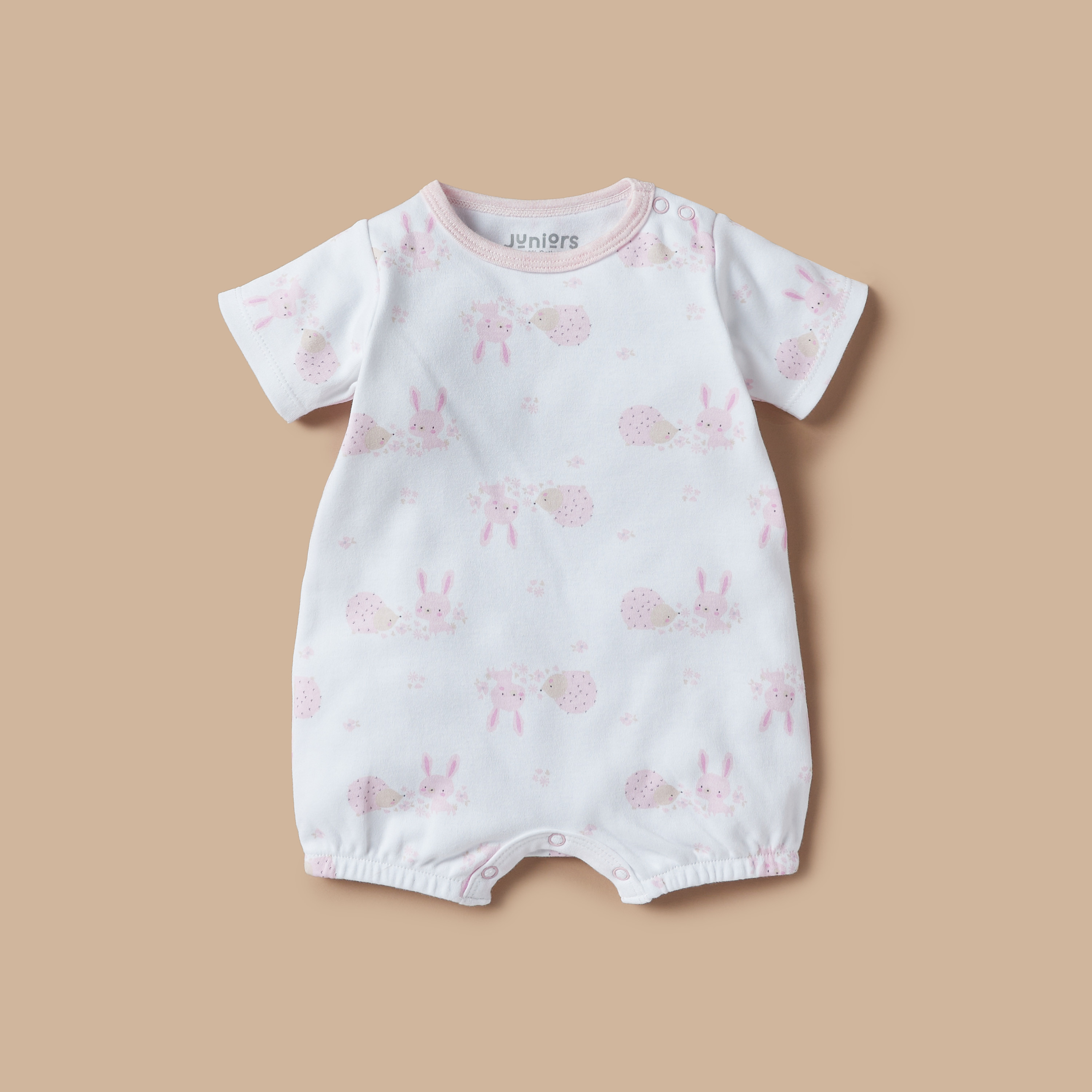 Juniors All-Over Bunny Print Romper with Button Closure-baby-girls-clothing-rompers-image-1