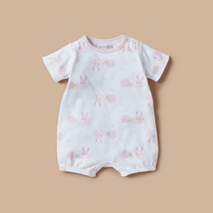 Juniors All-Over Bunny Print Romper with Button Closure