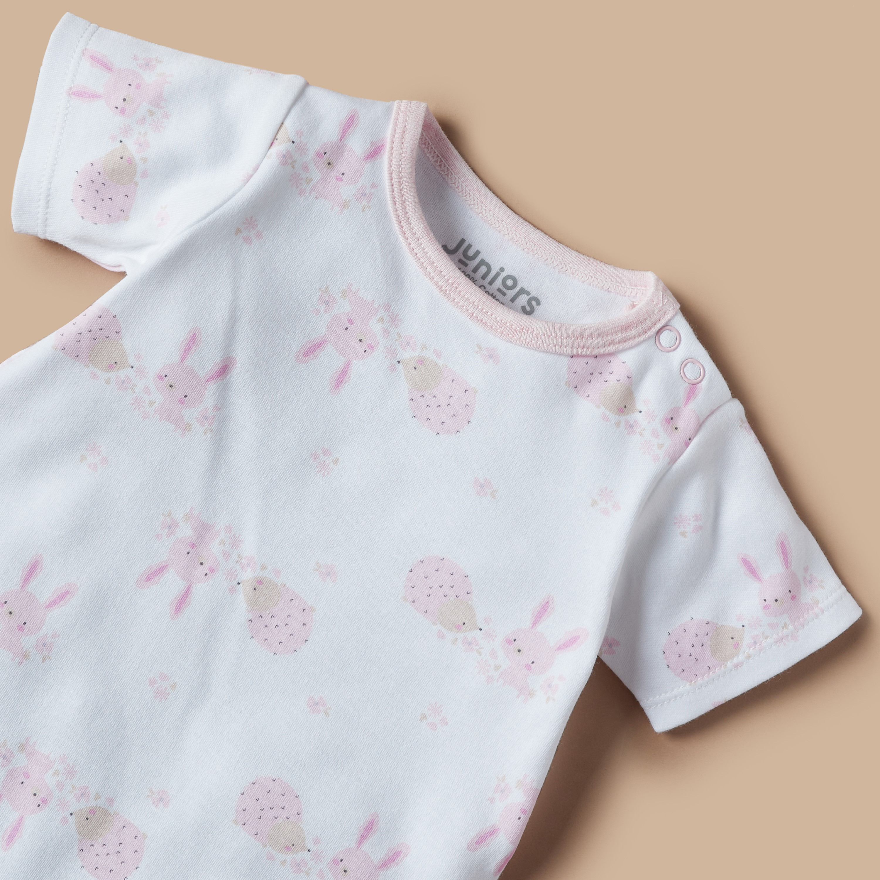 Juniors All-Over Bunny Print Romper with Button Closure-baby-girls-clothing-rompers-image-2