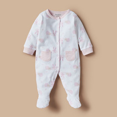 Juniors All-Over Print Sleepsuit with Long Sleeves and Button Closure