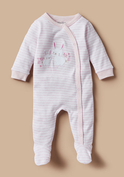 Juniors Striped Sleepsuit with Long Sleeves and Button Closure-Sleepsuits-image-0