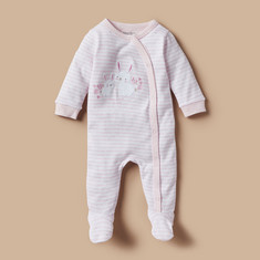 Juniors Striped Sleepsuit with Long Sleeves and Button Closure
